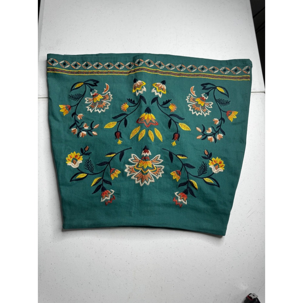 Flying tomato Boho Embroidered Floral Mini Skirt Teal Green Zip Festival Style